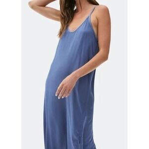 Michael Stars Blaire Blue Slip Side Slit Minimalist Resortwear Midi Dress Sz XS